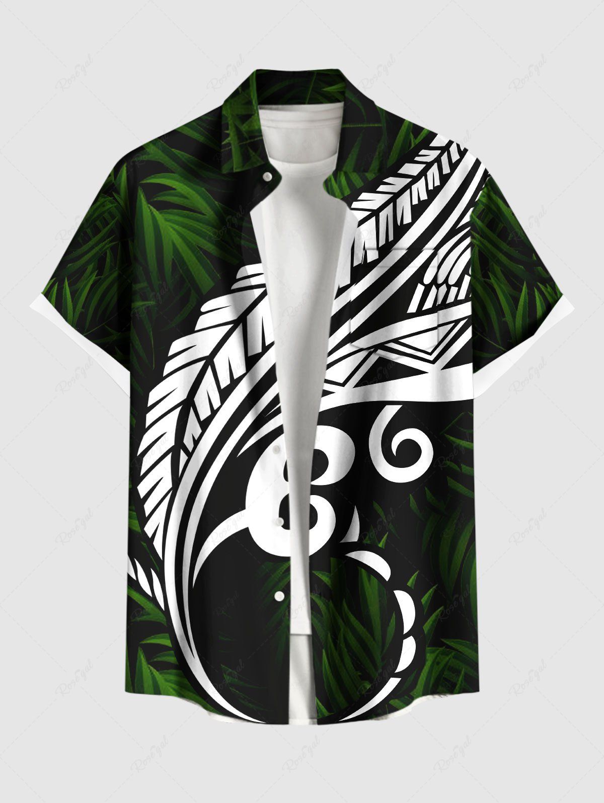 Hot Plus Size Tropical Leaf Paisley Floral Print Buttons Pocket Hawaii Shirt For Men  