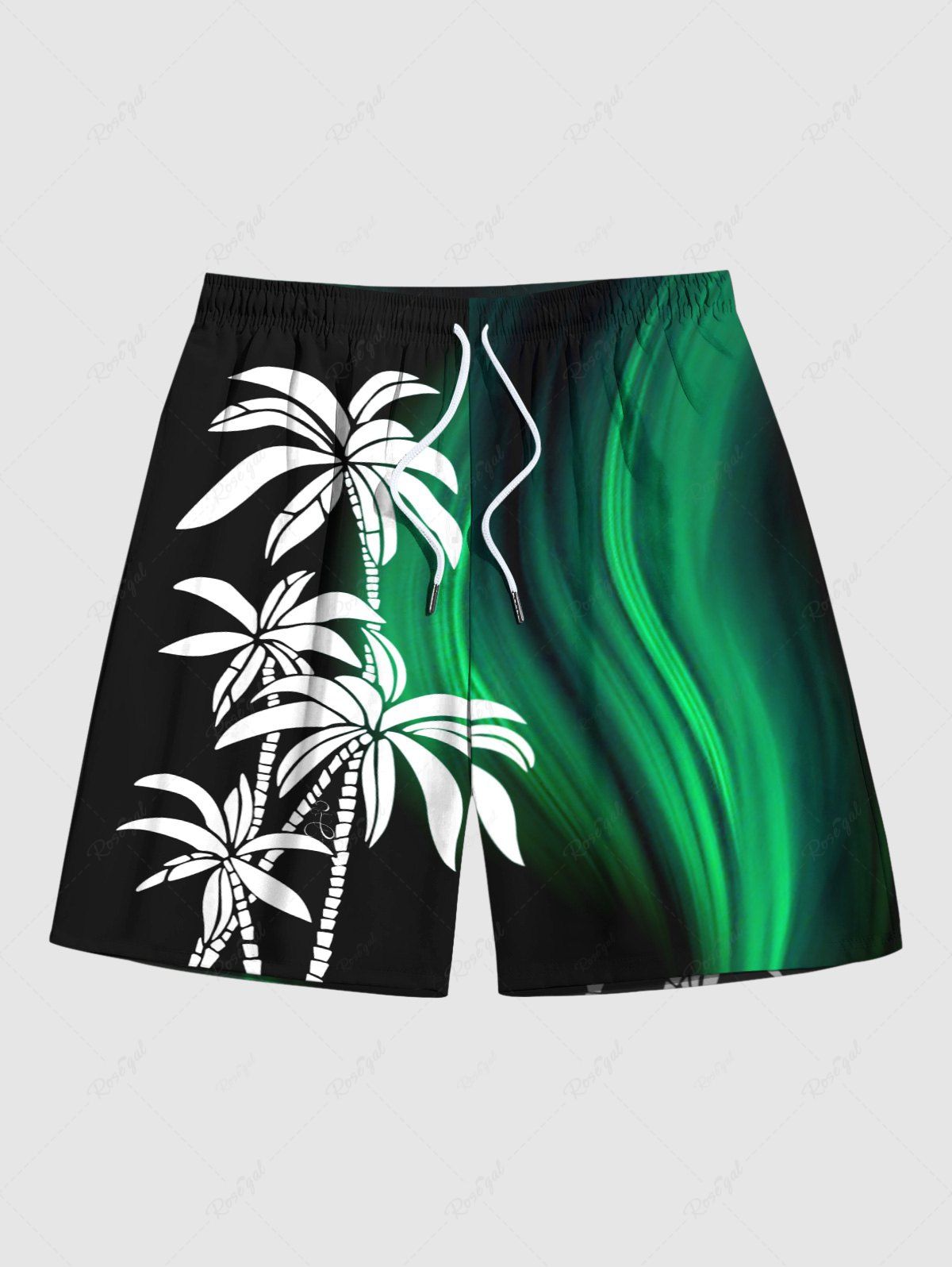 New Plus Size Coconut Tree Light Beam Colorblock Print Hawaii Beach Shorts For Men  