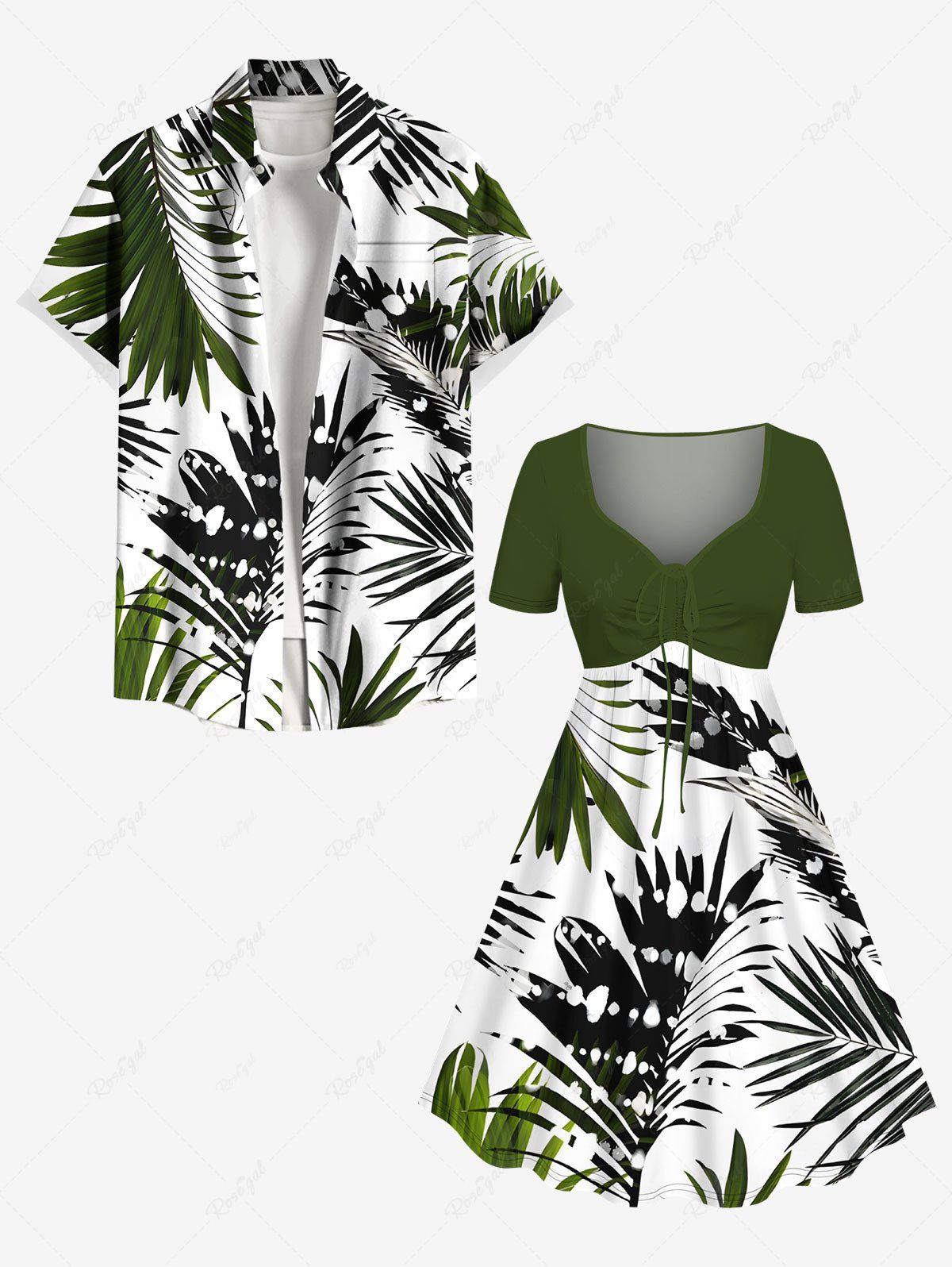 Latest Ombre Tropical Leaf Spotted Print Plus Size Matching Hawaii Beach Outfit For Couples  