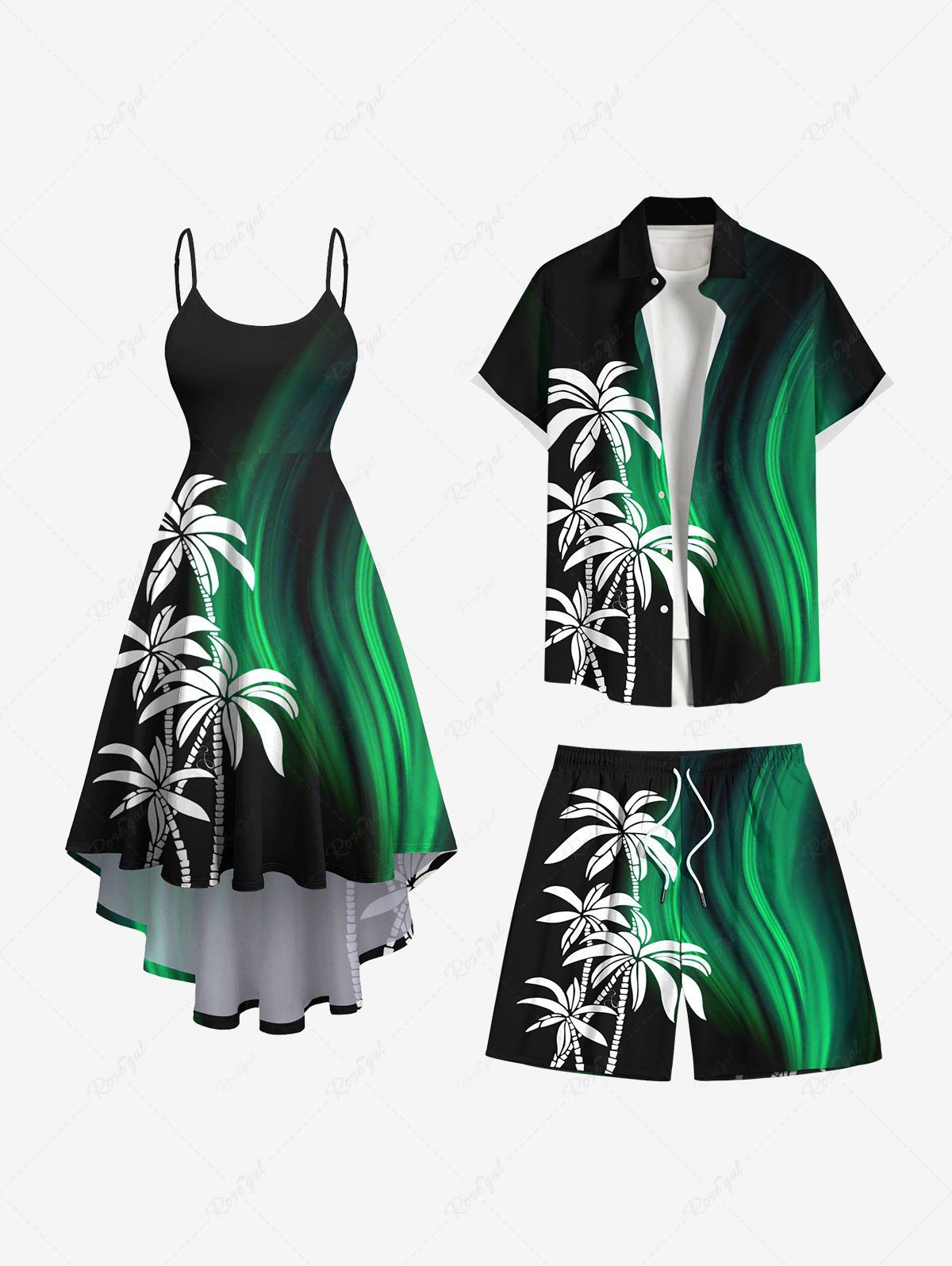 New Coconut Tree Glitter Curve Light Beam 3D Print Plus Size Matching Hawaii Beach Outfit For Couples  
