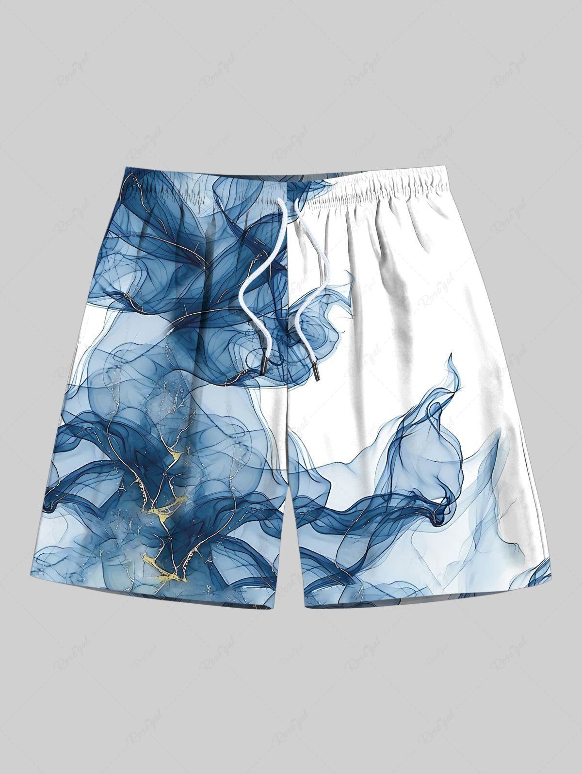 Sale Plus Size Ombre Smoke Print Hawaii Drawstring Beach Shorts For Men  