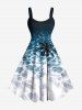 Tenue de Plage Trapèze à Imprimé Cocotiers et Eau Grande-Taille pour Couples - Bleu profond 