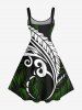 Robe à Bretelles Imprimée de Feuilles Tropicales - Noir S