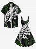 Robe à Bretelles Imprimée de Feuilles Tropicales - Noir S