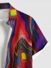 Plus Size Abstract Painting Colorful Beach Print Buttons Pocket Hawaii Shirt For Men -  