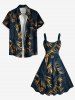 Robe Débardeur de Grande Taille à Imprimé Floral et de Feuilles Tropicales - Bleu de Minuit 3X