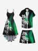 Plus Size Coconut Tree Light Beam Colorblock Print Hawaii Beach Shorts For Men -  