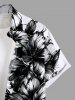 Plus Size Two Tone Hibiscus Flower Leaf Print Buttons Pocket Hawaii Shirt For Men -  