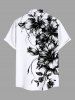Plus Size Two Tone Hibiscus Flower Leaf Print Buttons Pocket Hawaii Shirt For Men -  