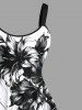 Plus Size Two Tone Hibiscus Flower Leaf Print Hawaii Tank Dress -  