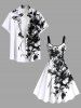 Plus Size Two Tone Hibiscus Flower Leaf Print Hawaii Tank Dress -  