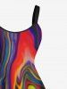 Plus Size Abstract Painting Colorful Beach Print Hawaii Tank Dress -  