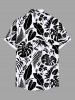 Plus Size Floral Tropical Leaves Two Tone Print Hawaii Button Pocket Shirt For Men -  
