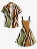Plus Size Curve Striped Print Hawaii A Line Tank Dress -  