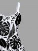Robe Pin Up Feuille Tropicale Imprimée Ligne A de Grande Taille - Noir 6X