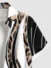 Plus Size Leopard Curve Colorblock Print Hawaii Button Pocket Shirt For Men -  