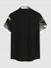 Chemise à Boutons en Courbe à Imprimé Roses et Poche Grande-Taille pour Hommes - Noir 2XL