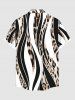Plus Size Leopard Curve Colorblock Print Hawaii Button Pocket Shirt For Men -  