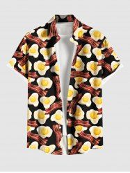 Plus Size Bacon Fried Egg Print Buttons Pocket Hawaii Shirt For Men -  