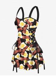 Bacon Fried Egg Print Lace Up Hawaii Tank Dress -  