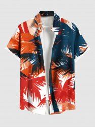 Plus Size Coconut Tree Print Buttons Pocket Hawaii Shirt For Men -  