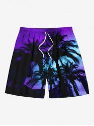 Plus Size Coconut Tree Ombre Sky Print Hawaii Drawstring Beach Shorts For Men -  