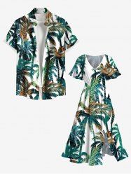 Coconut Tree Tropical Leaves Print Plus Size Matching Hawaii Beach Outfit For Couples -  