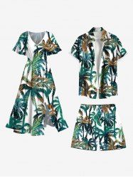 Coconut Tree Tropical Leaves Print Plus Size Matching Hawaii Beach Outfit For Couples -  