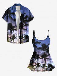 Coconut Tree Ombre Sky Print Shirt Swimsuit Plus Size Matching Hawaii Beach Outfit For Couples -  