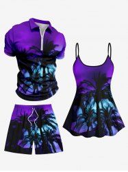 Short de Plage Grande Taille Imprimé Cocotier Tie-Dye - Pourpre  