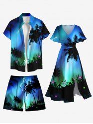 Tenue de Plage Grande Taille Imprimé Arbre Noix de Coco et Orange pour Couples - Noir 