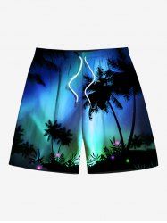 Short de Plage Ombre Galaxie et Arbre Noix de Coco Imprimés de Grande Taille à Cordon - Noir L