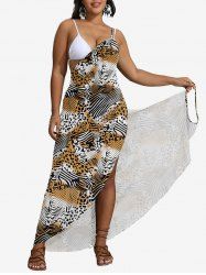 Plus Size Leopard Zebra Striped Print Wrap Beach Cover Up -  