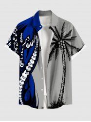 Plus Size Coconut Tree Octopus Colorblock Print Buttons Pocket Hawaii Shirt For Men -  