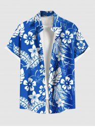 Plus Size Tropical Flowers Leaf Print Buttons Pocket Hawaii Shirt For Men -  