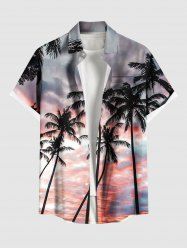Plus Size Coconut Tree Cloud Ombre Dusk Print Hawaii Button Pocket Shirt For Men -  