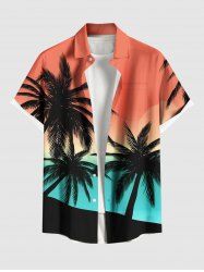 Plus Size Coconut Tree Ombre Sun Print Hawaii Button Pocket Shirt For Men -  