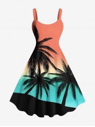 Plus Size Coconut Tree Ombre Sun Print Hawaii A Line Tank Dress -  