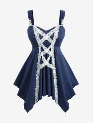 Débardeur grande taille à lacets et bordure en dentelle bicolore avec boucle mouchoir - Bleu 2X | US 18-20