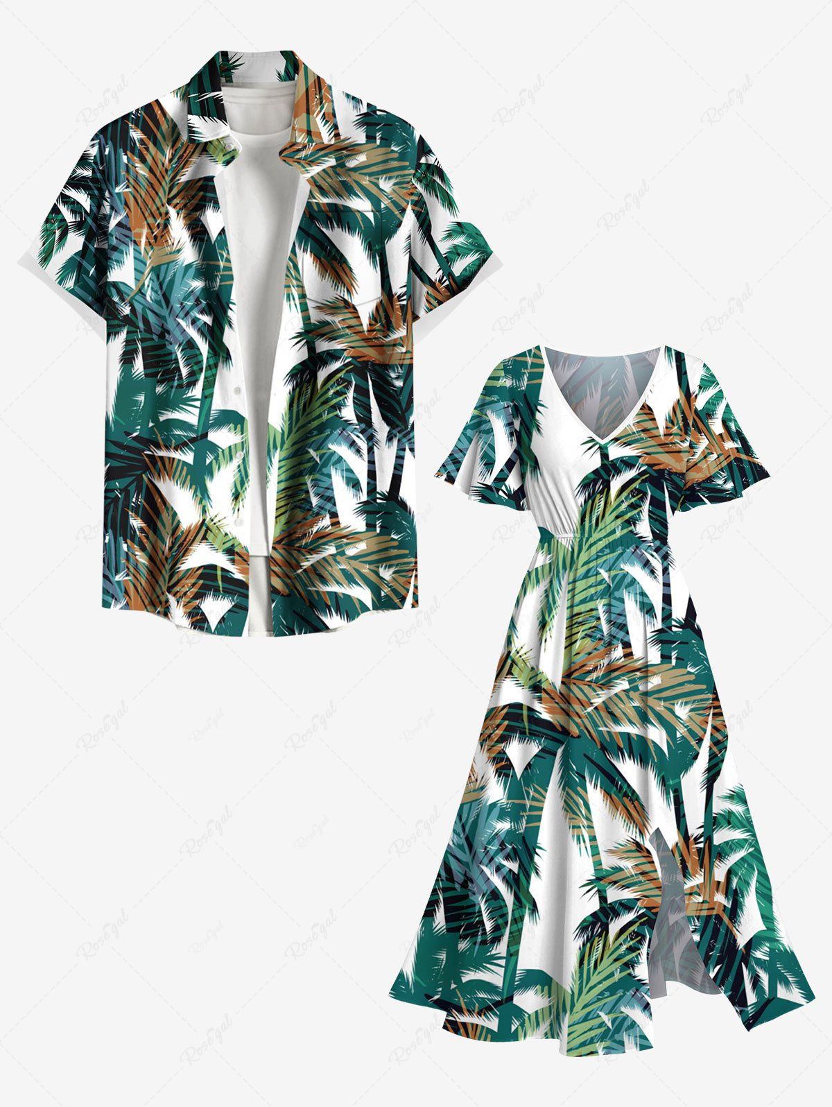 Discount Coconut Tree Tropical Leaves Print Plus Size Matching Hawaii Beach Outfit For Couples  
