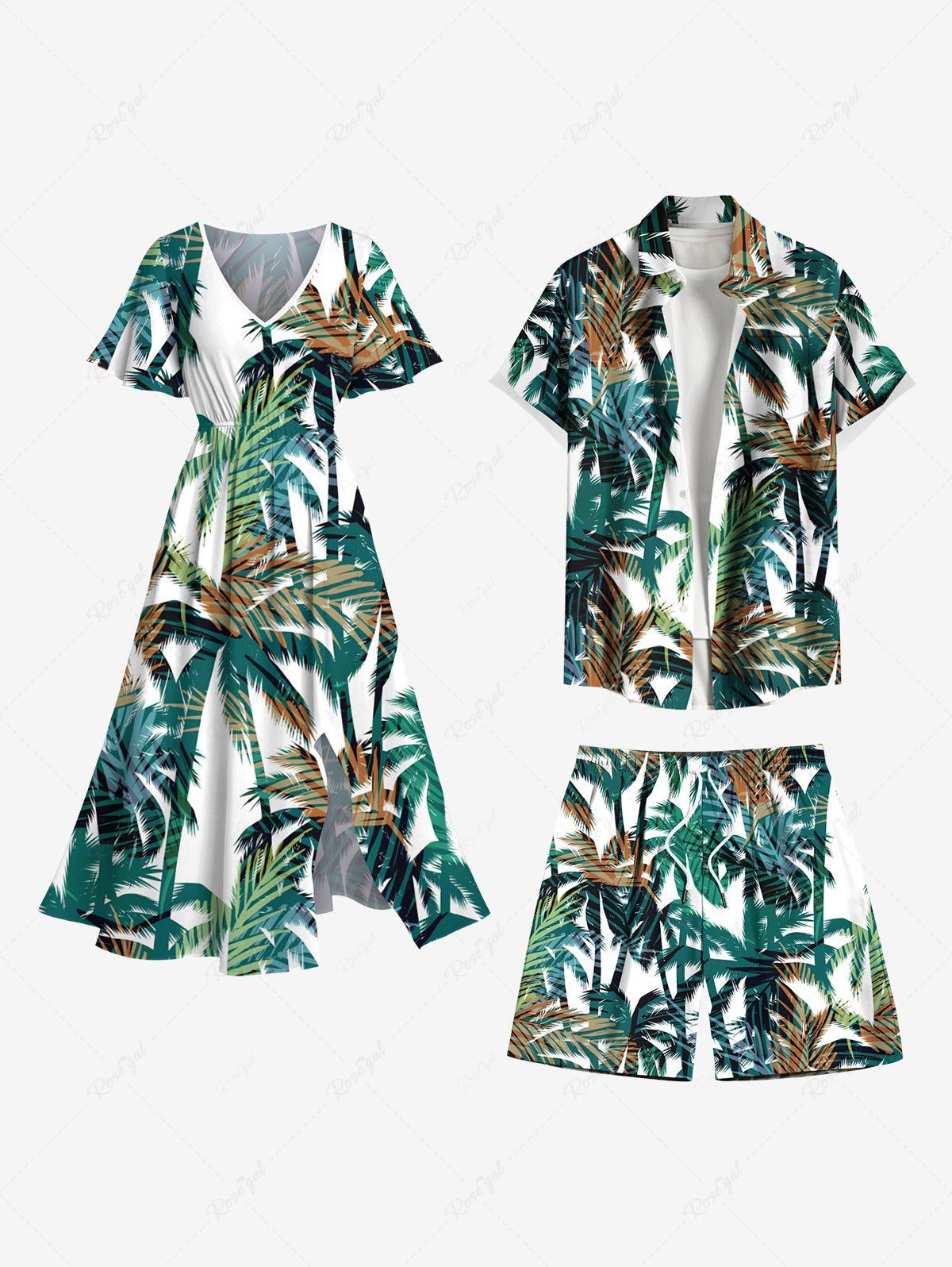 Outfits Coconut Tree Tropical Leaves Print Plus Size Matching Hawaii Beach Outfit For Couples  