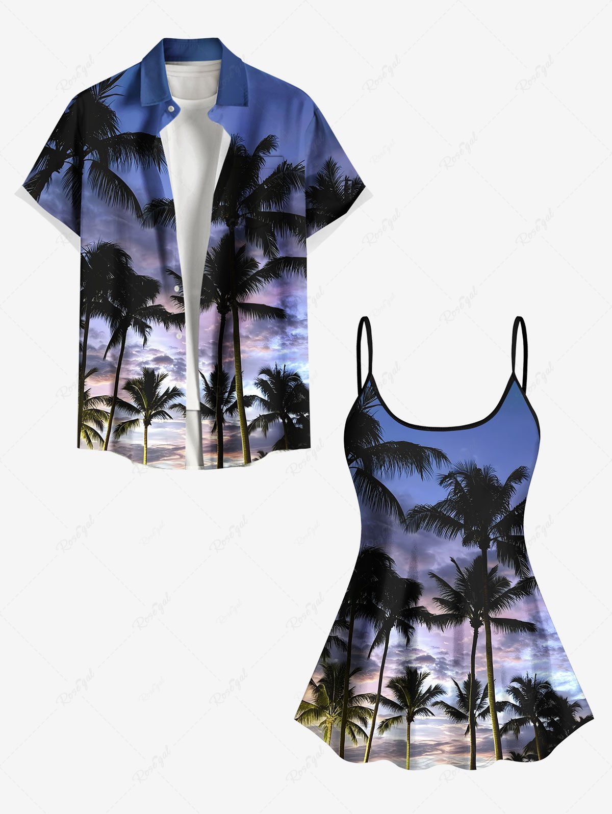New Coconut Tree Ombre Sky Print Shirt Swimsuit Plus Size Matching Hawaii Beach Outfit For Couples  