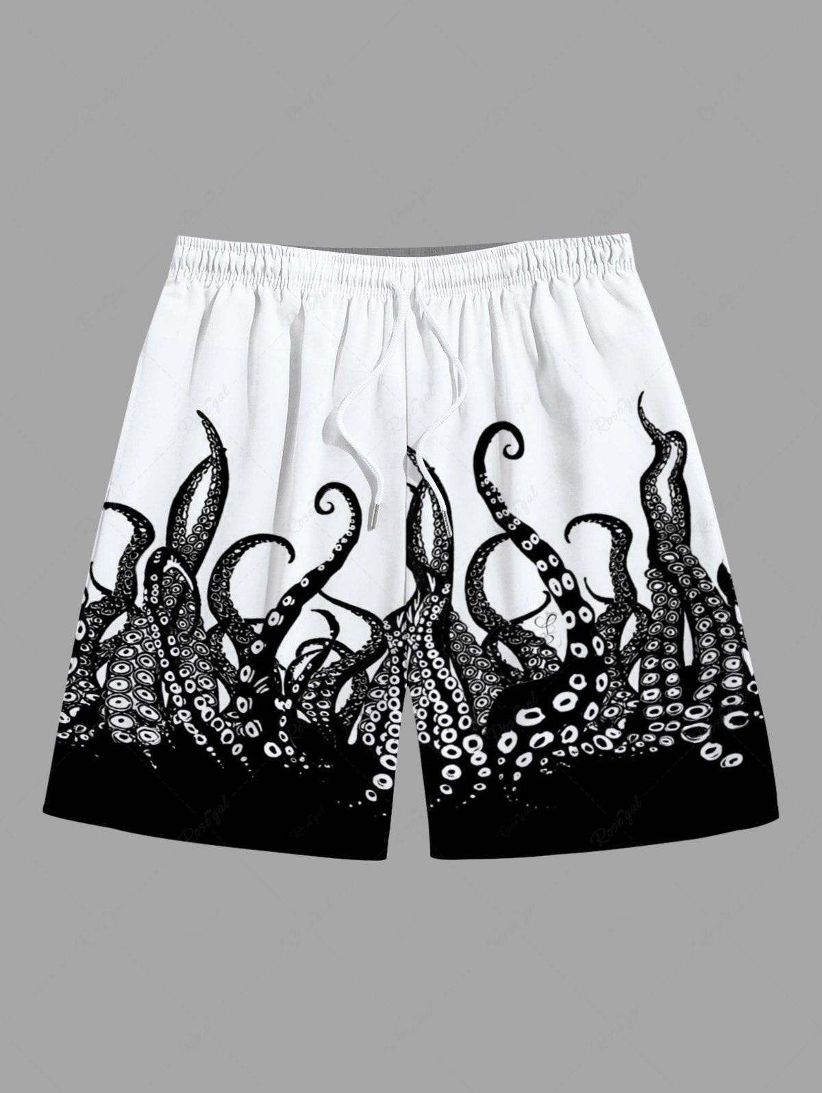 Trendy Plus Size Octopus Colorblock Print Hawaii Beach Shorts For Men  