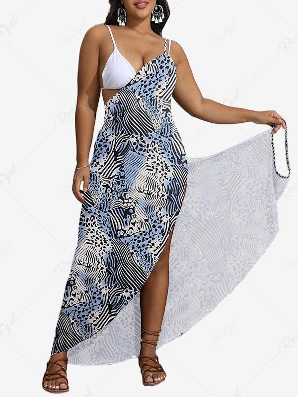 Latest Plus Size Leopard Zebra Striped Print Wrap Beach Cover Up  