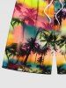 Ombre Galaxy Sun Coconut Tree Print Plus Size Matching Hawaii Beach Outfit For Couples -  