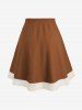 Ombre Flower Print Lace Up Handkerchief Top and Ethnic Crochet Hollow Out Trim Patchwork Skirt Plus Size Outfit -  