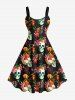 Skulls Tropical Leaf Flowers Print Plus Size Matching Hawaii Beach Outfit For Couples -  