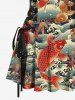 Fish Sea Waves Leaf Print Lace Up Hawaii Tank Dress -  