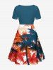 Plus Size Coconut Tree Print Hawaii Cinched Dress -  