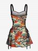 Fish Sea Waves Leaf Print Lace Up Hawaii Tank Dress -  